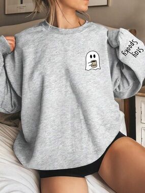 Ghost Print Crew neck long sleeve sweatshirt
